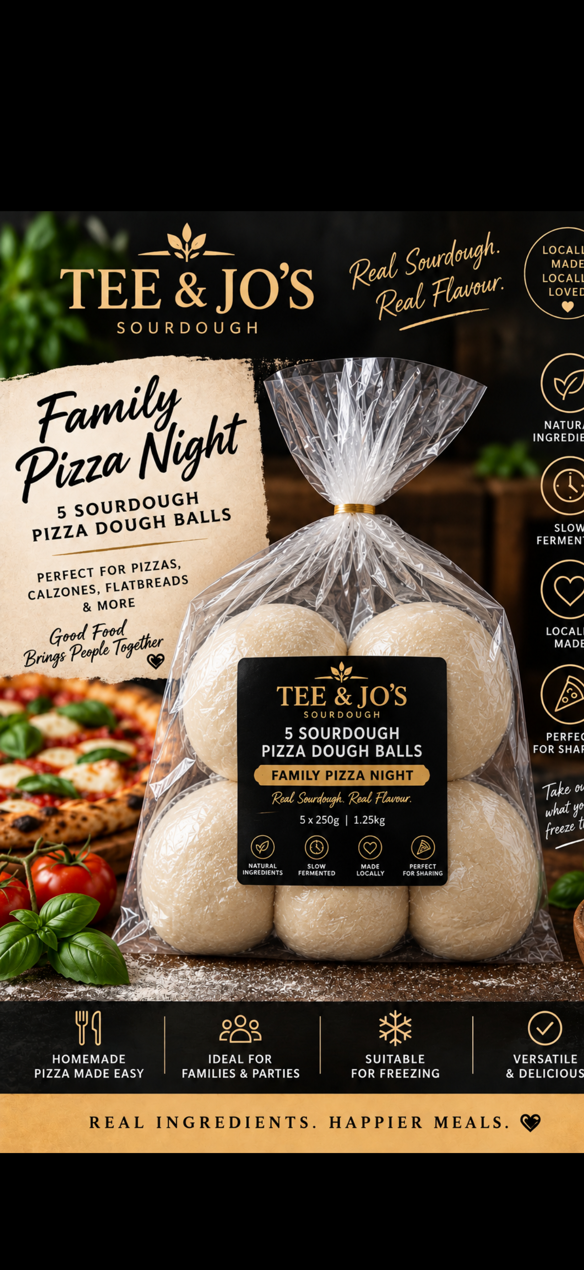 Family Pizza Night – 5 × 250g Sourdough Pizza Dough Balls